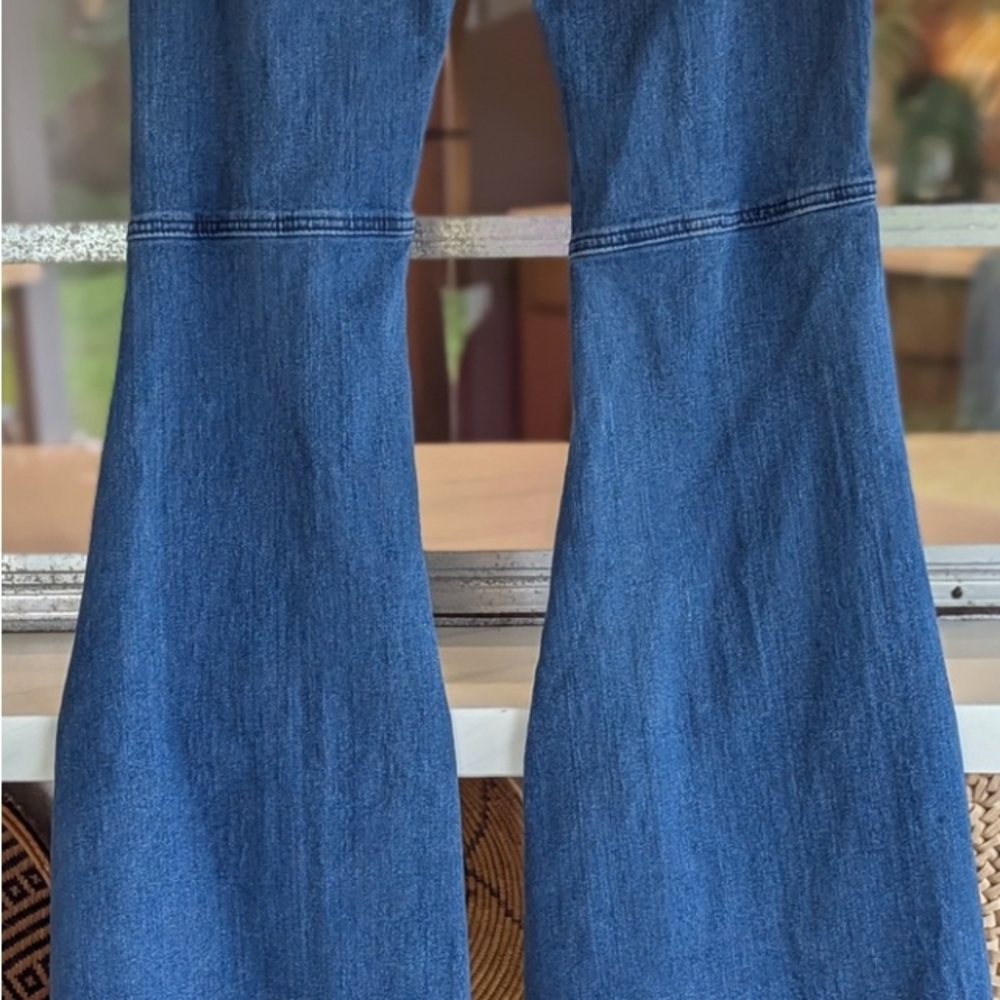 Kira Kira Large Denim Distressed Flare Bell Bottom blue jeans Bohemian Hippie - Picture 5 of 14